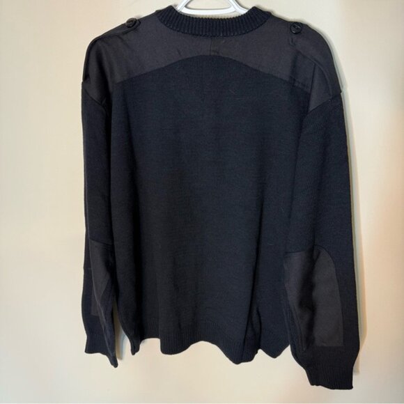 TUFFWEAR New Mens Knit Military Sweater Button Epaulets Shoulders Elbows Navy - Picture 9 of 13